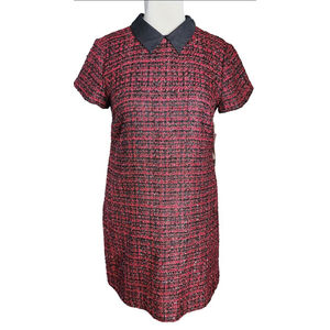 Maison Jules NWT Large Red Black Tweed Sparkly Collared Dress Short Sleeve L